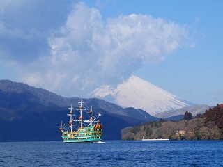 芦ノ湖釣り船桟橋から見る富士
